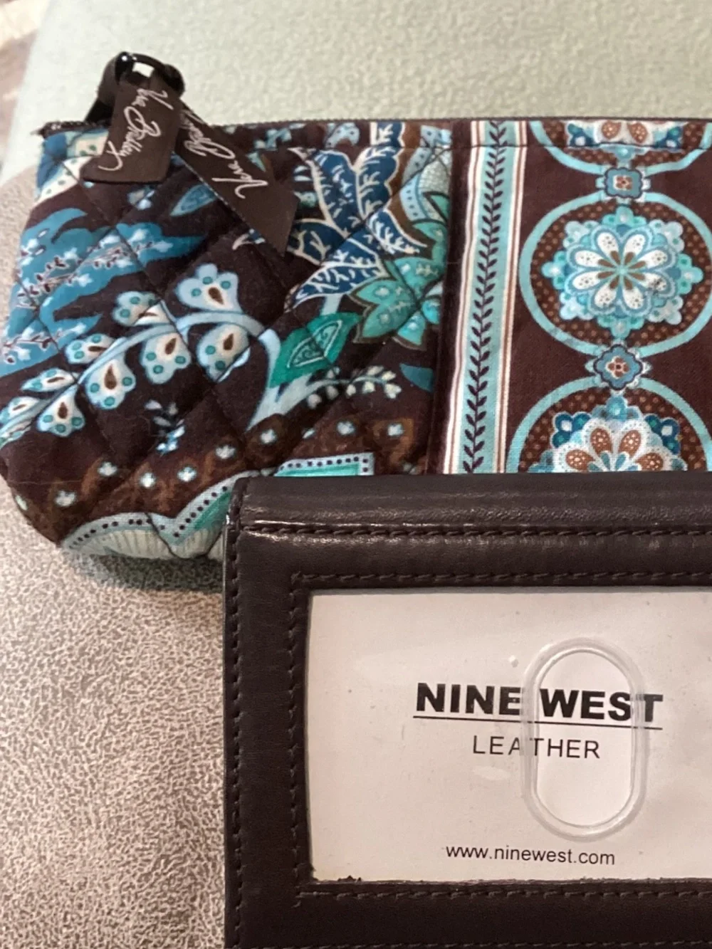 Vera Bradley turquoise Brown and Nine West brown leather wallet accessories